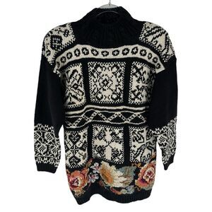 Heirloom Collectibles Sweater Womens S Black Floral Oversized Grandma Vintage